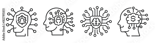 Artificial intelligence ai cybersecurity data science machine learning neural network concept heads