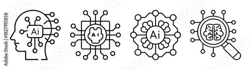 Ai artificial intelligence machine learning neural network technology icons vector graphic design