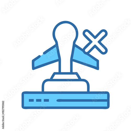Flight cancellation blue icon with cross over airplane