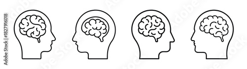 Brain health illustration showing human head with brain inside concept for mental wellness idea