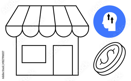 Small business growth concept. Small businesses ed by a storefront, finance economic growth, and innovation enhancing strategy. For entrepreneurship, startups, economics, retail, financial planning
