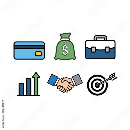 Flat Style Business, Finance, and Success Icon Set Collection