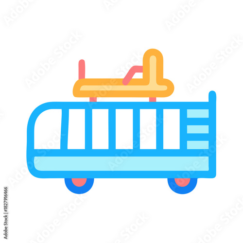 Cute stylized tour bus on black background, flat illustration