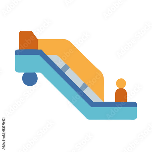 Flat style illustration of modern escalator with person
