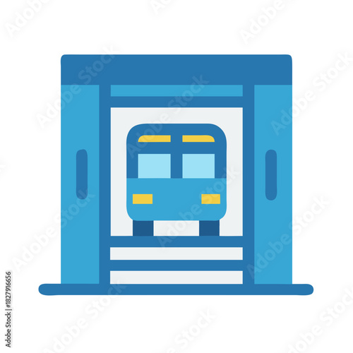 Flat illustration of blue subway train on platform