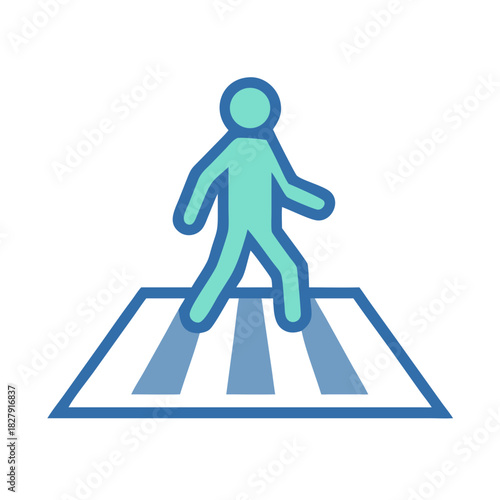 Blue Pedestrian Crossing Sign with Abstract Walking Figure