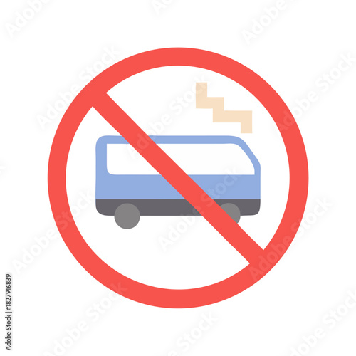 Vector illustration of no idling sign with van depiction