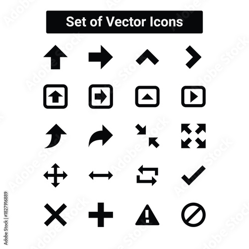 Comprehensive collection of black vector arrows and navigation symbols for user interface design elements