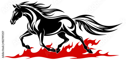 Vector illustration of Chinese zodiac horse with blazing fire
