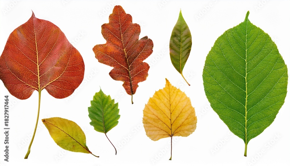 Fototapeta premium Various Deciduous Leaves Isolated On Transparent Or White Background Generative Ai
