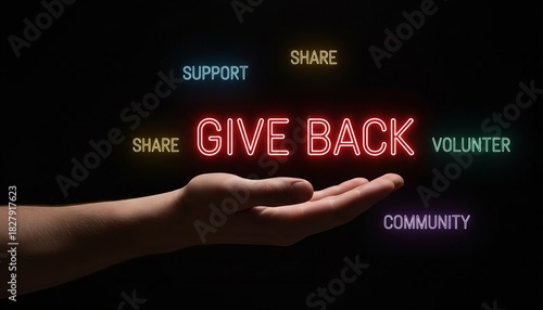 Words ‘GIVE BACK’ on a dark black background, creating a modern impactful charity-inspired concept