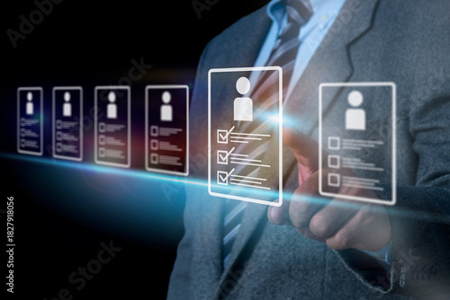 Human resource management technology (HR), Hiring Human Resources. headhunting and recruitment process. Job search concept. Data person management in the organization.