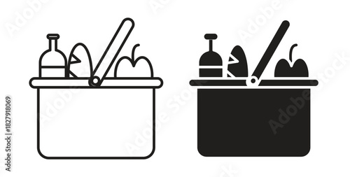 Picnic icon with line and silhouette versions.