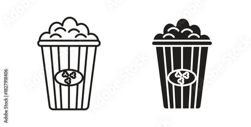 Popcorn icon with line and silhouette versions.