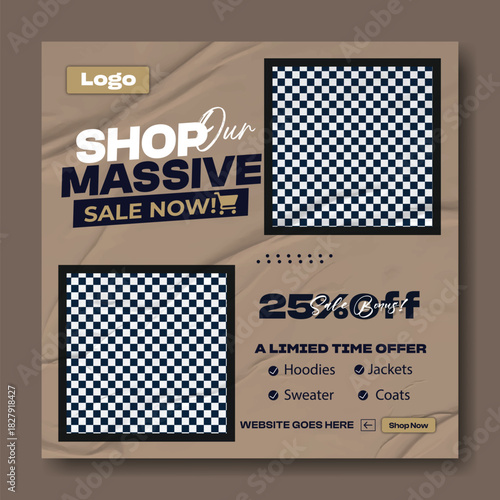 Shop the massive sale now with 25 percent off discount and limited time offer for fashion and retail