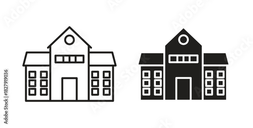 school icon with line and silhouette versions.