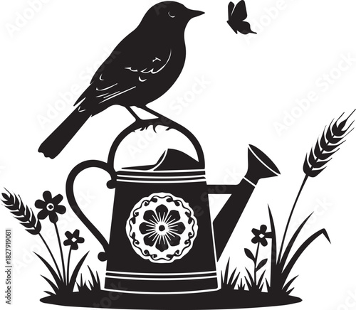 Black Silhouette of an American Robin Isolated on Transparent Background_7.eps