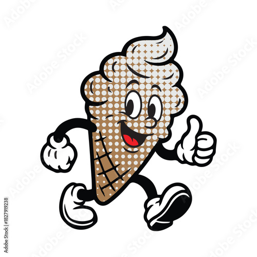Cheerful ice cream cone mascot cartoon character giving a thumbs up, perfect for summer promotions, sweet treats, and happy vibes for your project now
