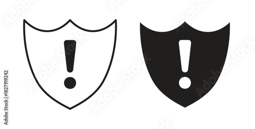 Shield exclamation icon with line and silhouette versions.