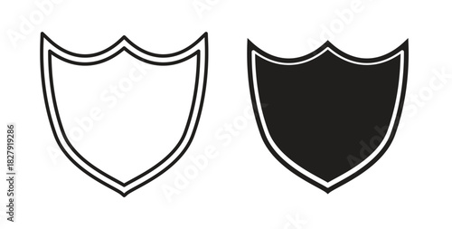 Shield icon with line and silhouette versions.