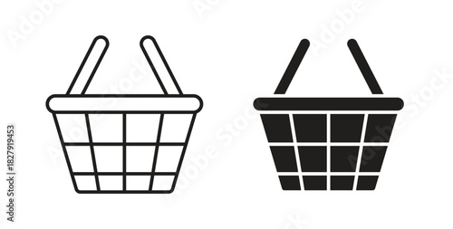 Shopping basket icon with line and silhouette versions.