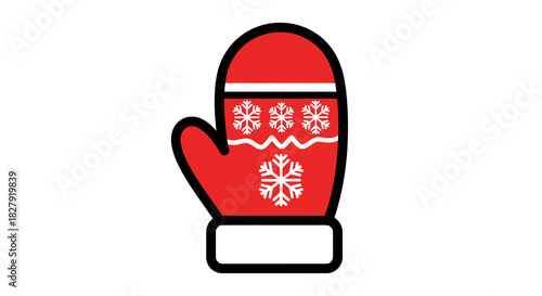 Festive Red Mitten Icon with Snowflake Design