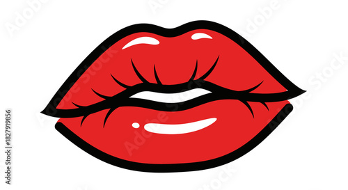 Pop art illustration of glamorous red lips with a glossy shine