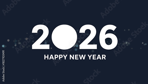 Happy new year 2026 greeting on a dark blue background with bokeh effect