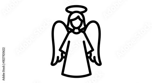 Simple line art icon of a spiritual angel with a halo