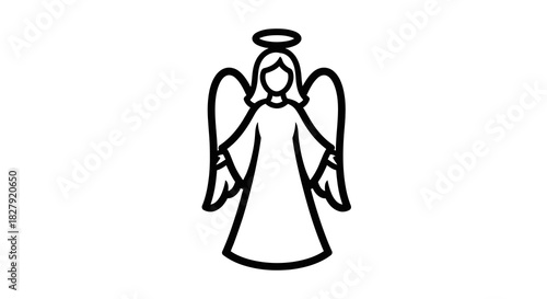 Simple Line Drawing of an Angel with Halo and Wings