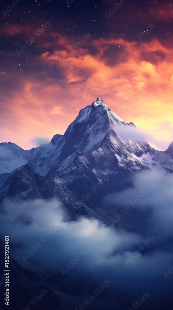 Fototapeta premium Milky Way framed by moving clouds mountain nature landscape.