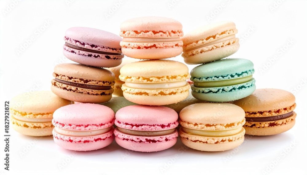 Obraz premium Assorted colorful french macarons in neat rows