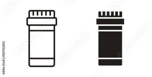 Prescription bottle icon in doodle and stroke style.