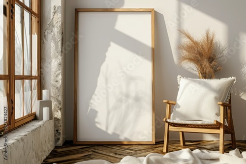 Fototapeta Naklejka Na Ścianę i Meble -  Mockup poster frame close up, 3d render