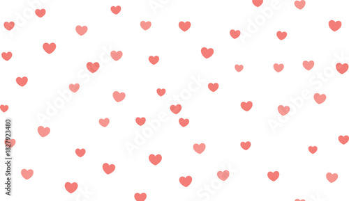 Cute Seamless Vector Pattern Background Featuring Scattered Pink and Coral Hearts of Various Sizes, Symbolizing Love, Romance, Affection, Ideal for Valentine's Day, Wedding, and Anniversary Designs.