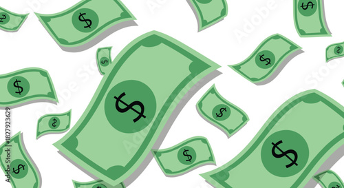 Falling Dollar Bills Vector Background Illustration Depicting Financial Success, Money Rain, Wealth, Earning, Bonus, Profit, and Monetary Abundance for Business, Casino, and Finance Designs.