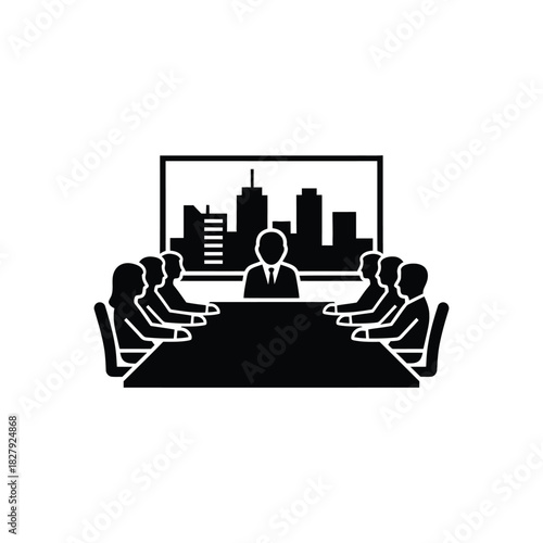 Silhouette Corporate Board Meeting Decision Making. Diverse Executives Strategic Discussion.