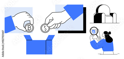Financial transactions through coins, cryptocurrency, and banking elements. Financial systems, digital payments, and online security d. Topics include fintech innovation, payment systems, security