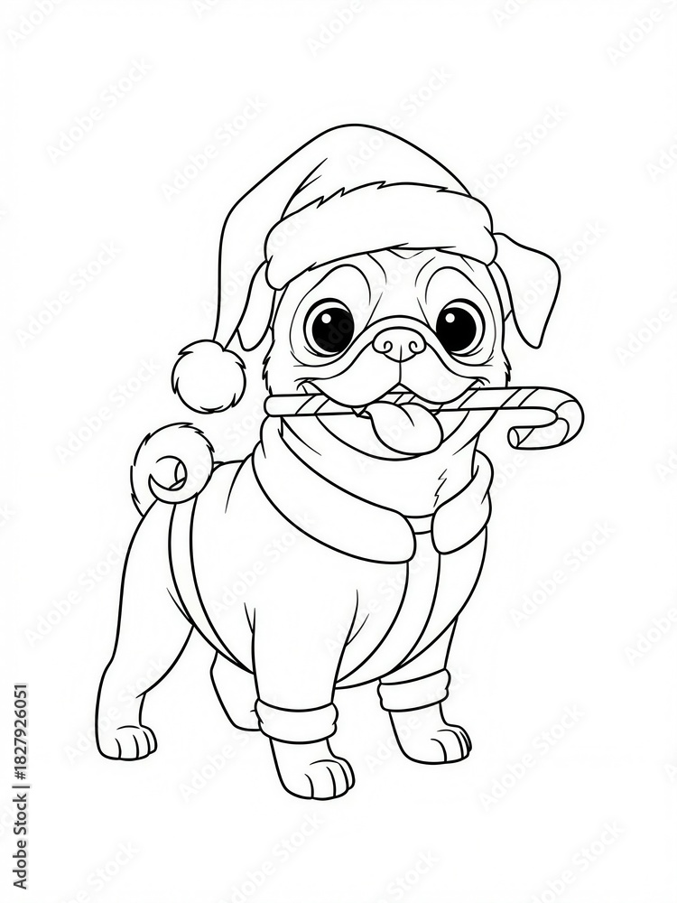 Fototapeta premium pug with christmas lollipop sketch 