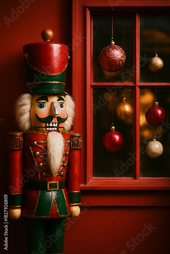nutcracker christmas decoration on wooden background oil painting style illustration 