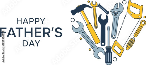 Happy Father's Day message with heart-shaped construction tools