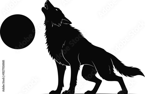 Silhouette of a wolf howling at the moon under a starry night sky