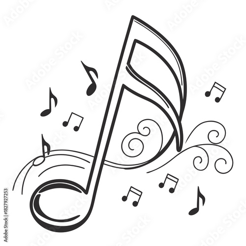 Musical note with flourishes is a simple design