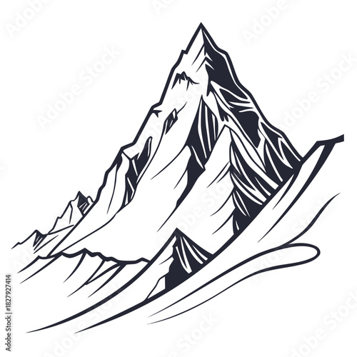 Mountain peak line art, a majestic landscape view