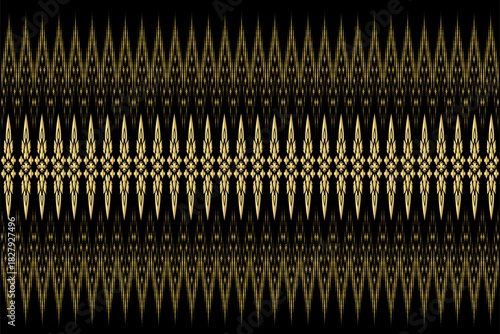 Thai applied floral pattern, luxurious gold color, high resolution, abstract black background, designed for fabric or wallpaper.