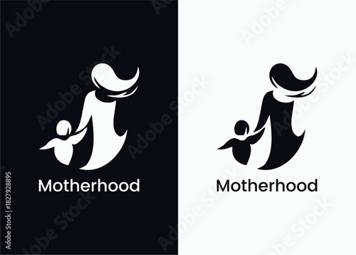 Minimalist Motherhood Logo with Abstract Mother and Child Symbol