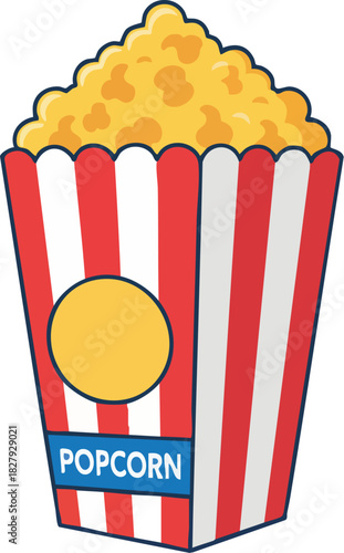 Classic Red and White Striped Popcorn Bucket Filled with Freshly Popped Kernels