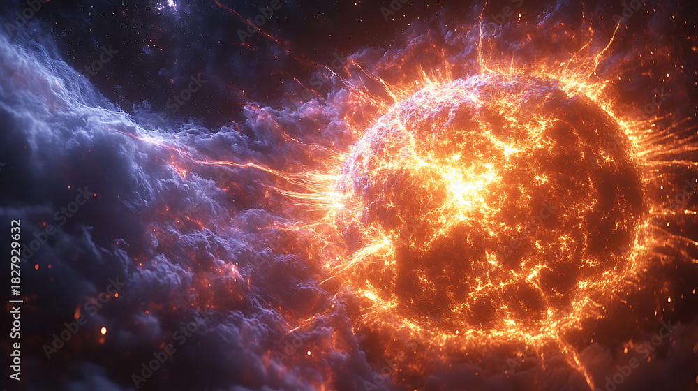 Obraz premium Concentrated magnetic field expelling charged plasma into surrounding space 