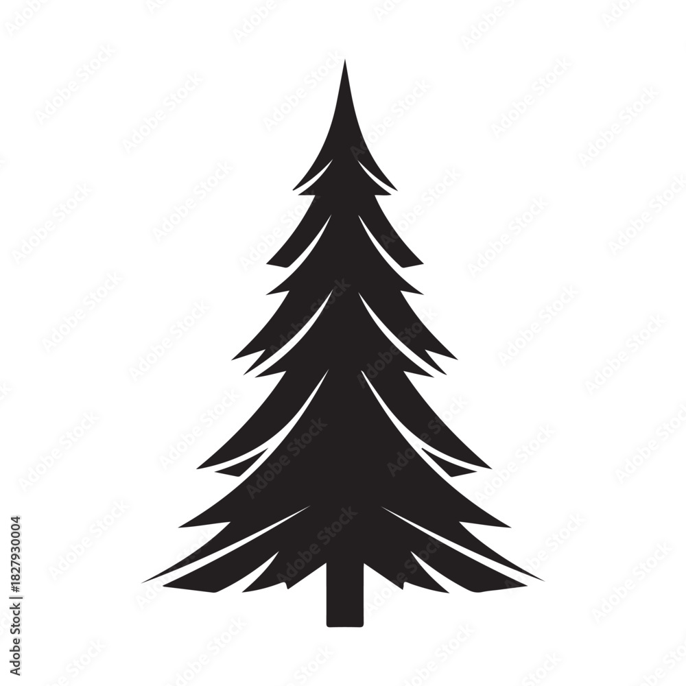 Obraz premium Stylized Black Pine Tree Silhouette Vector: Christmas Tree, Evergreen, or Conifer Graphic Icon - Nature, Winter, Forest, Holiday, and Outdoor Logo Design Element