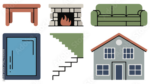 Modern Home Essentials Icon Set – Clean & Minimal Interior & Furniture Illustrations
